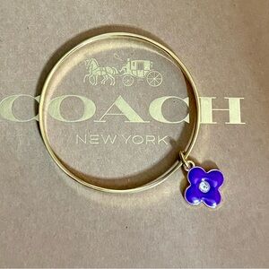Coach Purple Enamel Crystal Flower Dangling Charm Bangle Bracelet